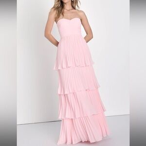 Seriously Sensational Light Pink Strapless Tiered Maxi Dress